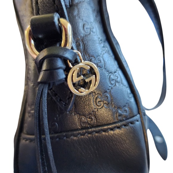 Gucci Black Micro GG Bee Bag Leather Crossbody 449413 520981 - Picture 3 of 14